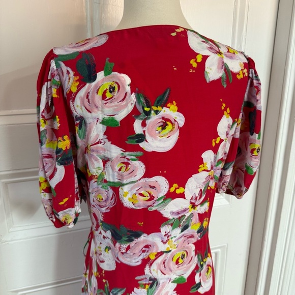 NWT Anthropologie x Alice Archer Rosalie Wrap Midi Dress 10 Red Motif Floral - Picture 7 of 16